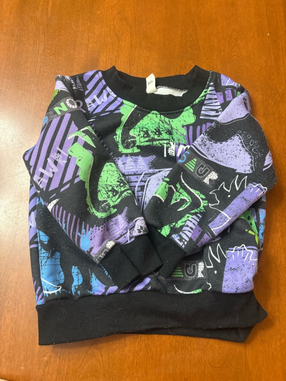 Amazon Black Sweatshirt with Purple & Green Graphic Dino Print